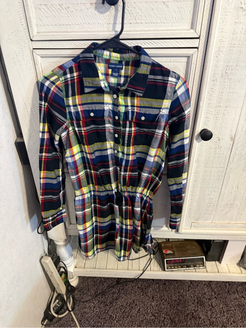 Ralph Lauren Navy, Yellow & Red Plaid Button-Down Drawstring Shirt